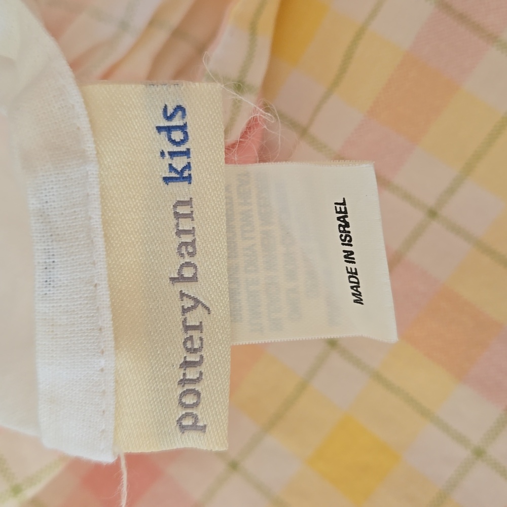 Pottery Barn Kids twin size bed skirt / dust ruffle. Pink and yellow plaid. - Picture 2 of 3